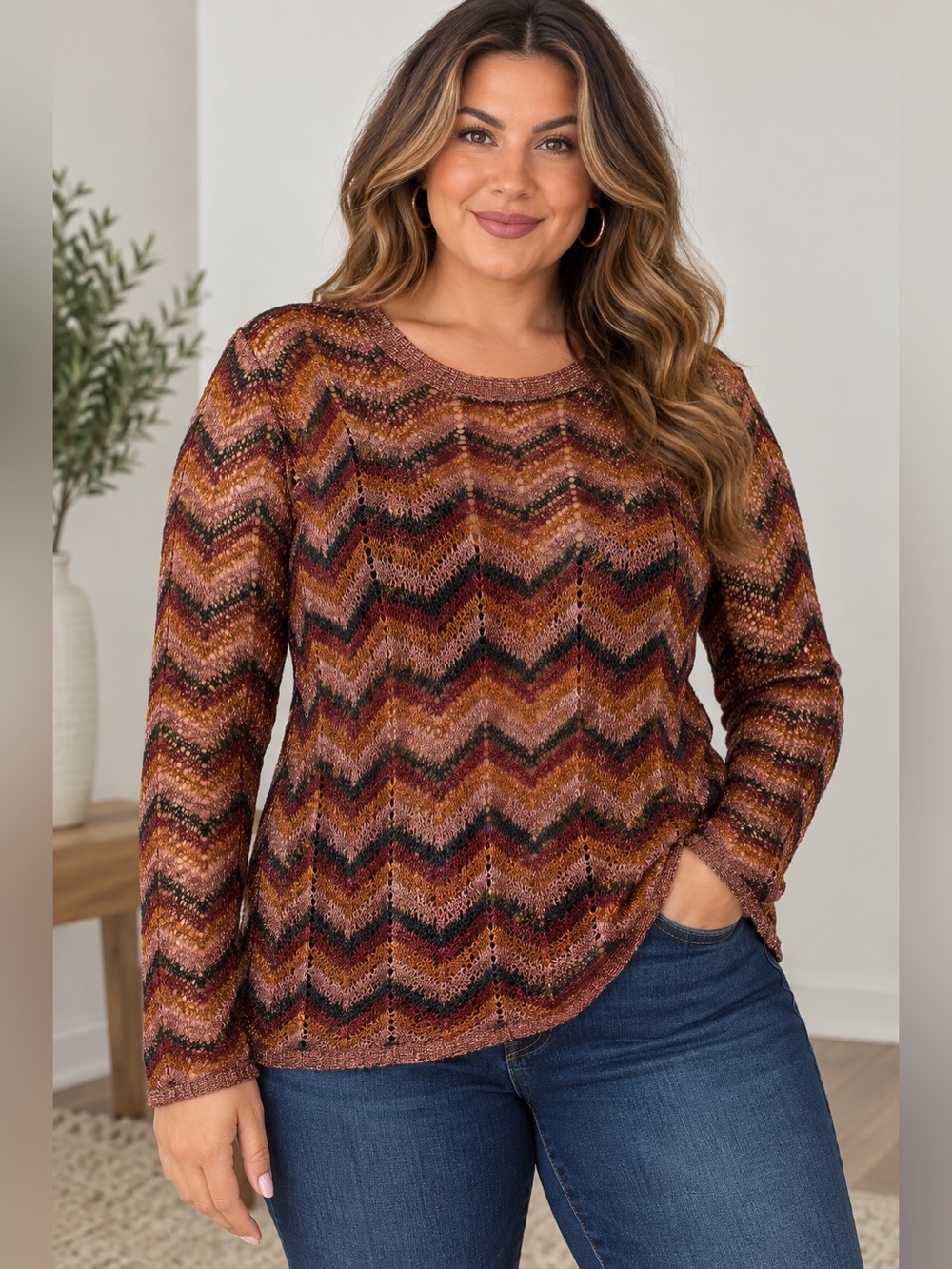 Mango • Metallic Crotchet Chevron Sweater XL